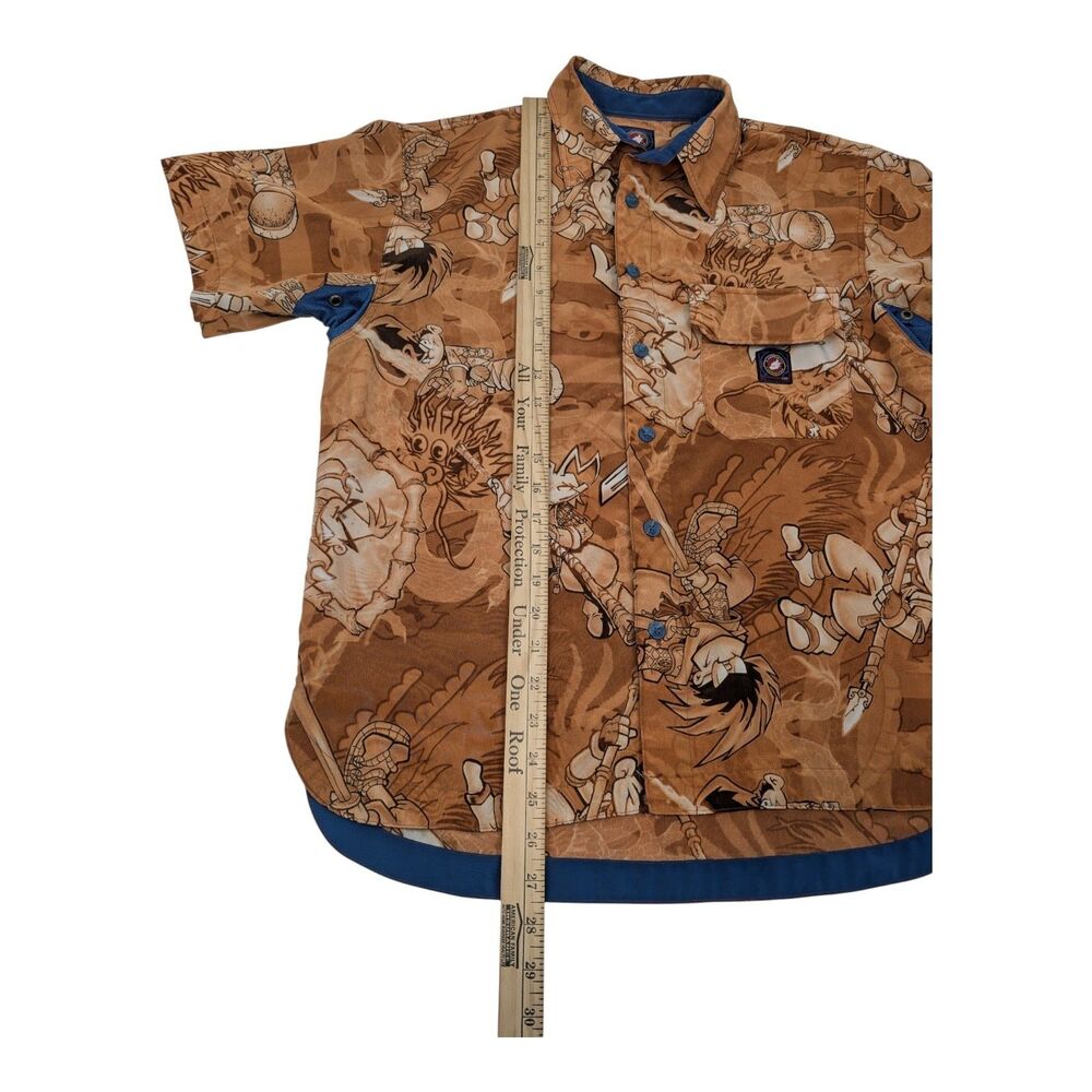 Vtg FLAME HEAD Button Up Shirt Orange Print All Over Rare Street Fighter Size M - Picture 11 of 11